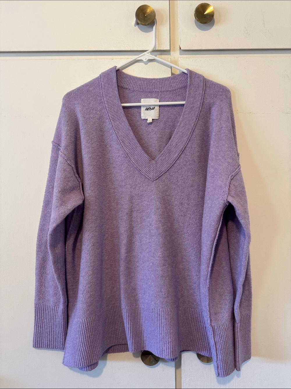 aerie Lilac V-Neck Knit Sweater
